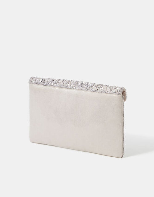 Floral Embellished Envelope Clutch Bag – Silver