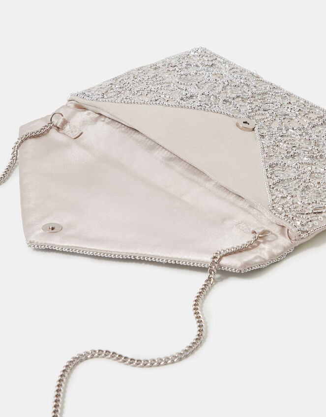 Floral Embellished Envelope Clutch Bag – Silver