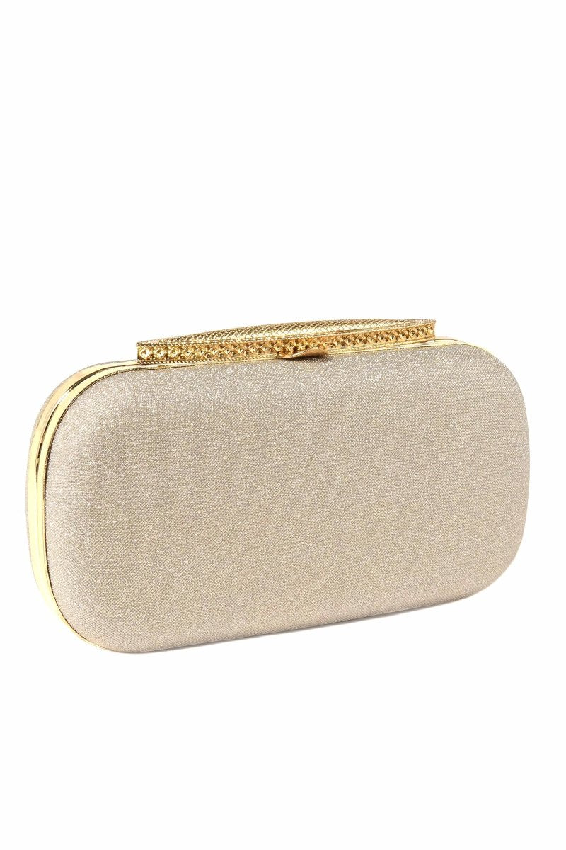 Metallic Frame Clutch Bag with Top Clasp – Gold