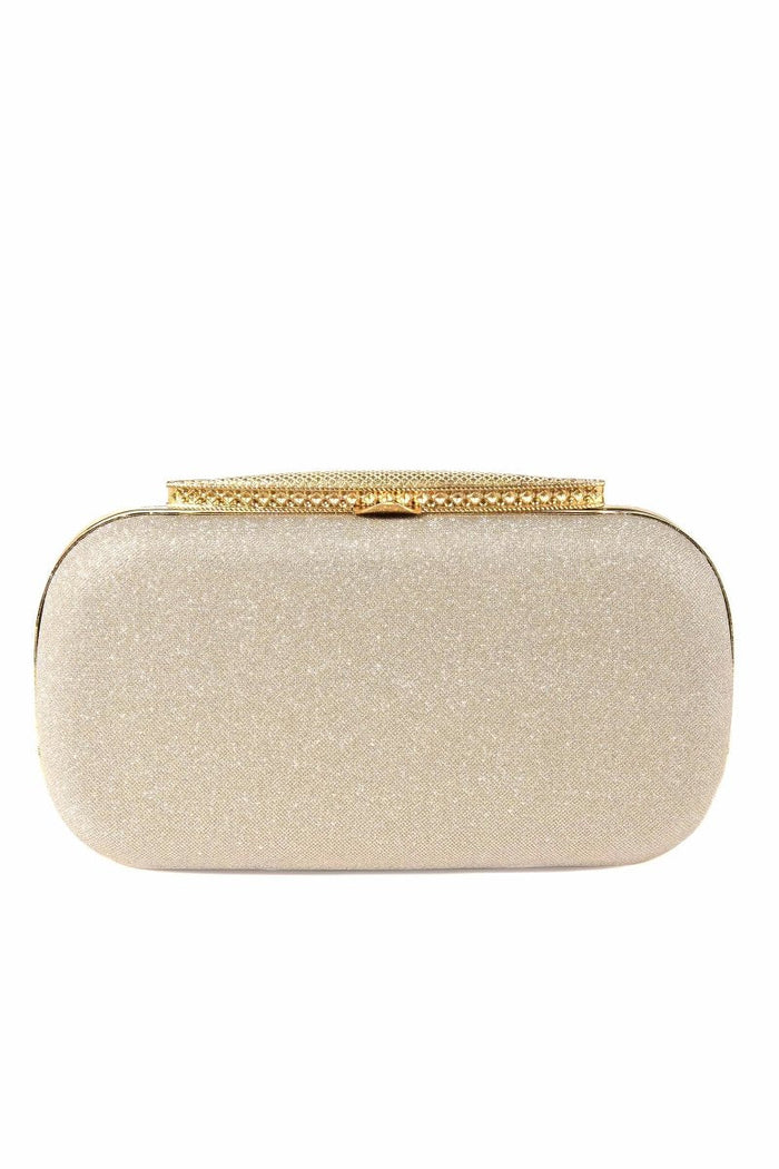 Metallic Frame Clutch Bag with Top Clasp – Gold