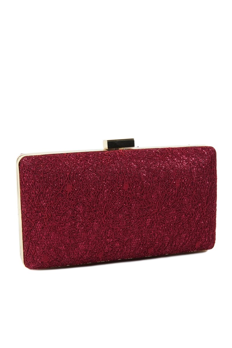 Textured Clutch Bag with Top Clasp – Maroon