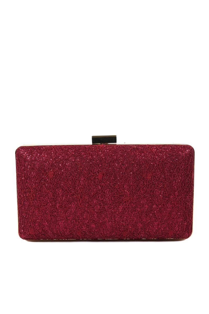 Textured Clutch Bag with Top Clasp – Maroon